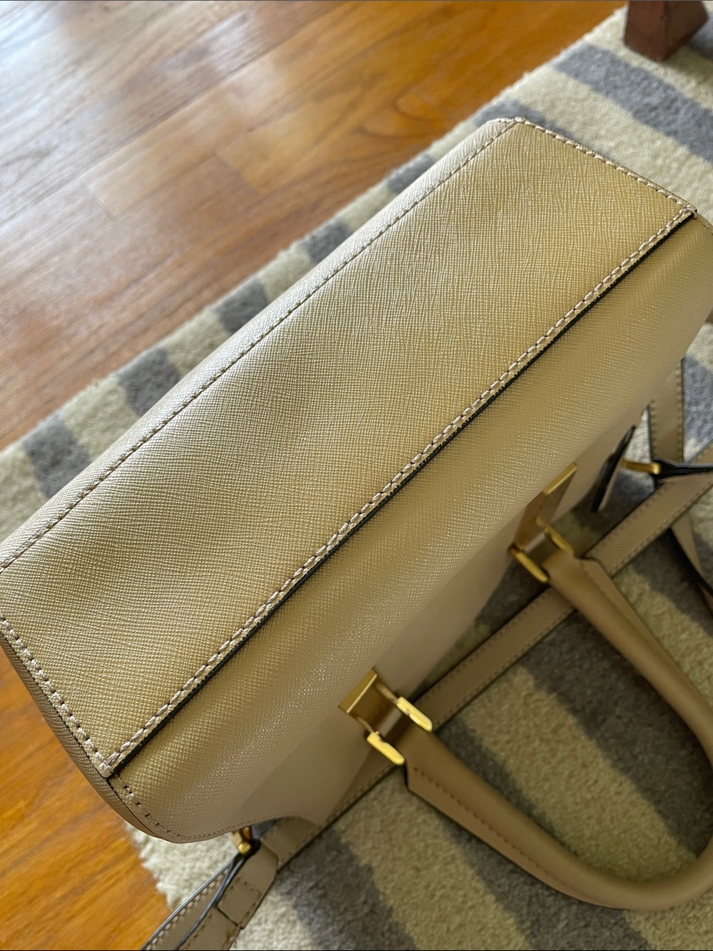 Calvin Klein Beige Taupe Crossbody Satchel with Gold Hardware